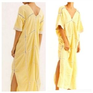 Free People Kira Lupita Sunkissed Crochet Kaftan One Size Fits All Yellow